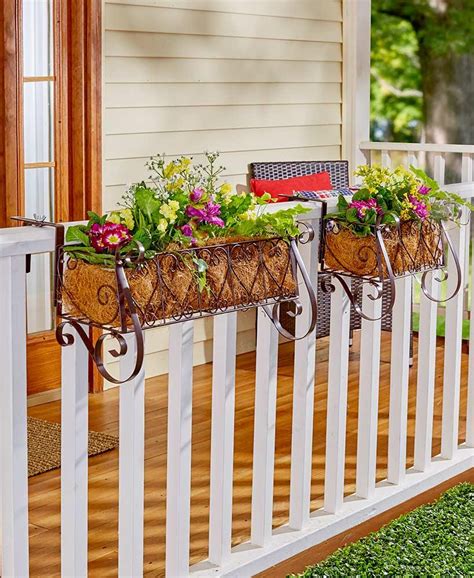 metal railing flower box brackets|deck railing flower boxes.